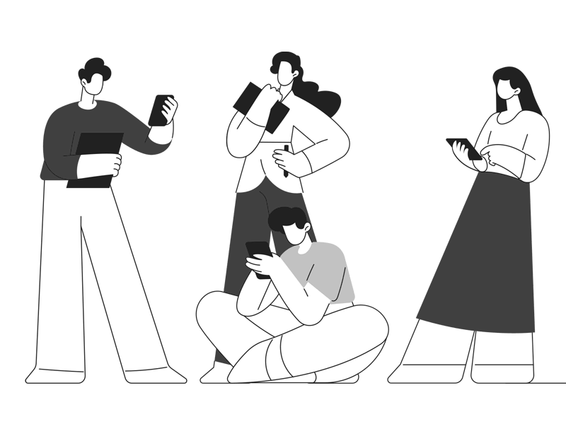 Graphic of people engaging on their mobile phones