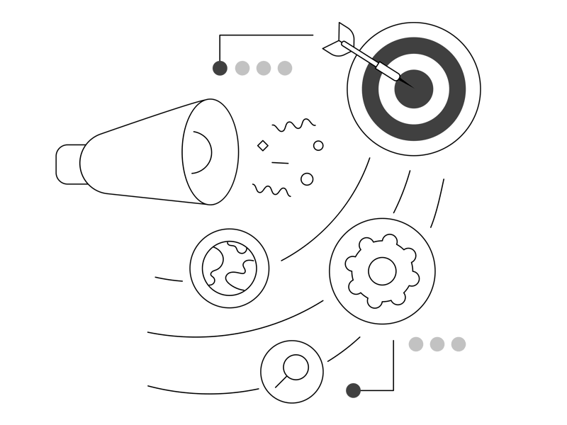 Abstract graphic with marketings tools and helpful devices
