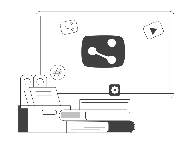 Grafik eines Computers mit mehreren Icons