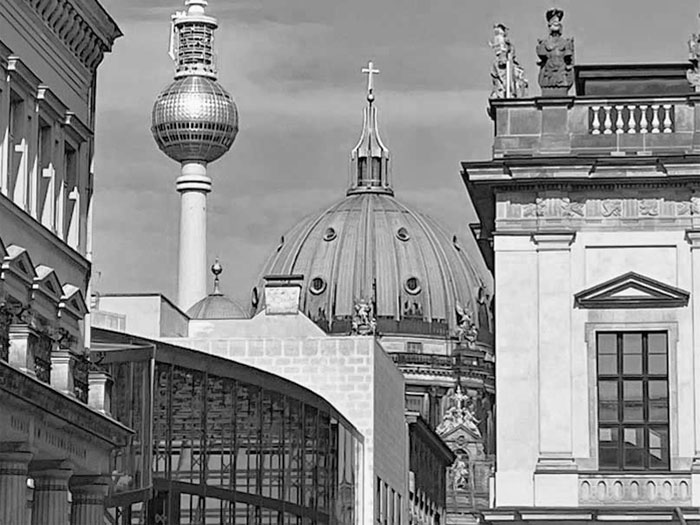 Museum island in Berlin with view of the TV tower and the Berliner cathedral